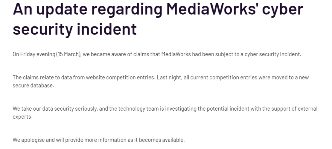 欧洲媒体公司MediaWorks 数据泄露：250 万条记录据称遭泄露，黑客索要赎金