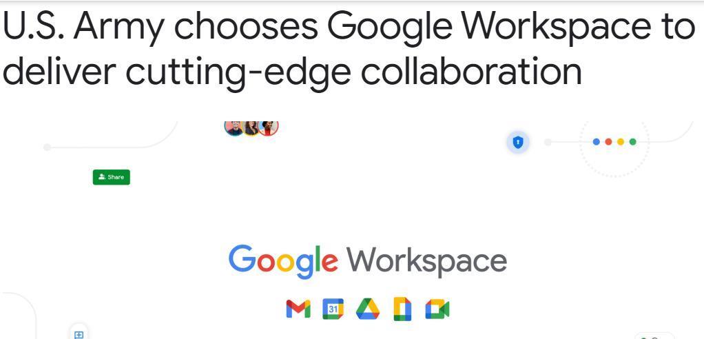 美国陆军将使用 Google Workspace 云计算服务