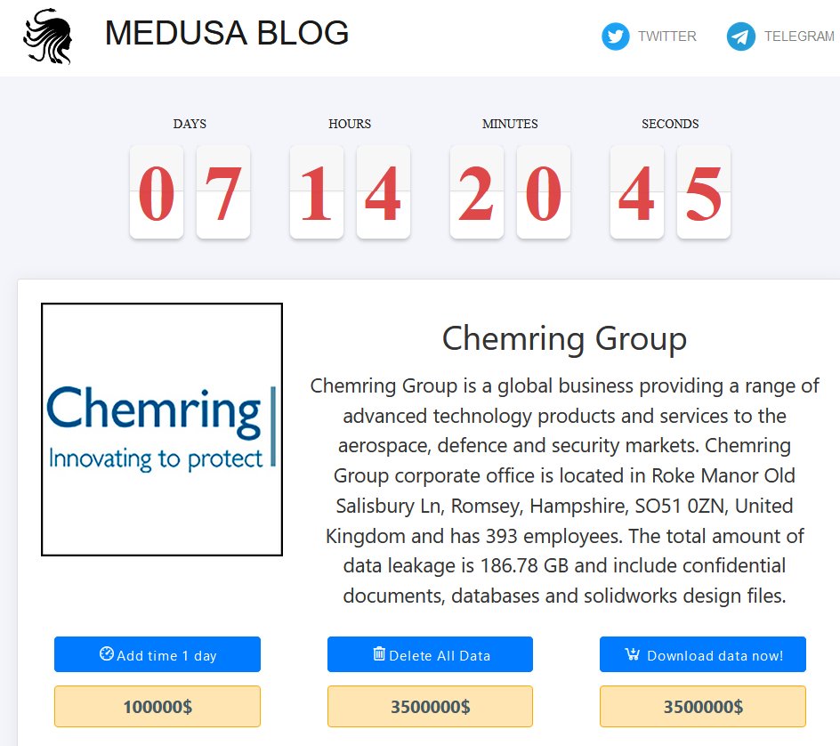 Medusa 勒索软件宣布英国国防解决方案提供商 Chemring Group 为受害者