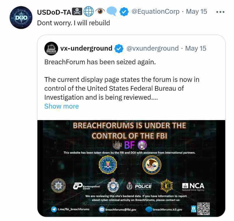 在 BreachForums 被关闭后，威胁行为者 USDoD 宣布创建“Breach Nation”