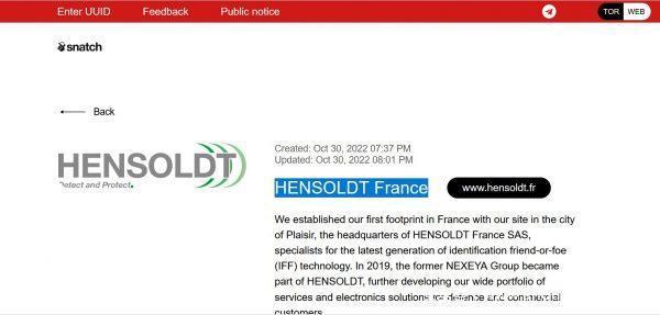 Snatch勒索软件声称入侵军事供应商HENSOLDT France