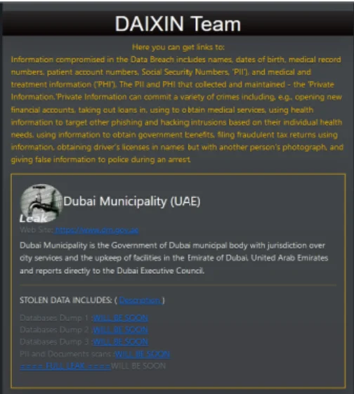 网络攻击袭击迪拜：Daixin Team声称窃取机密数据，居民面临风险