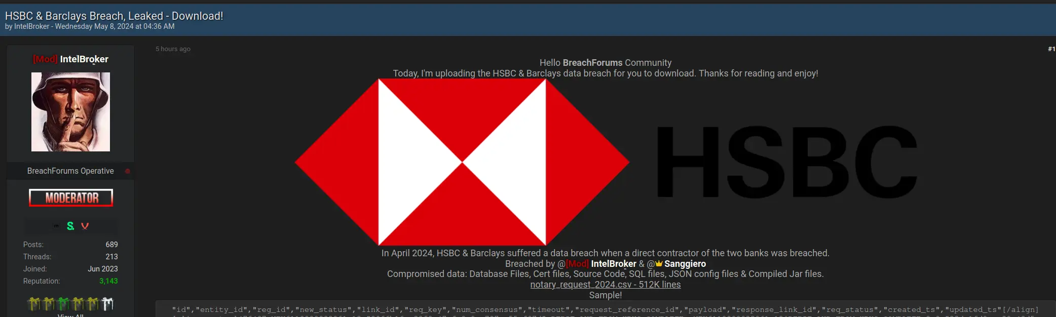 黑客 IntelBroker 和 Sanggiero 二人组对汇丰银行和巴克莱银行发起网络攻击