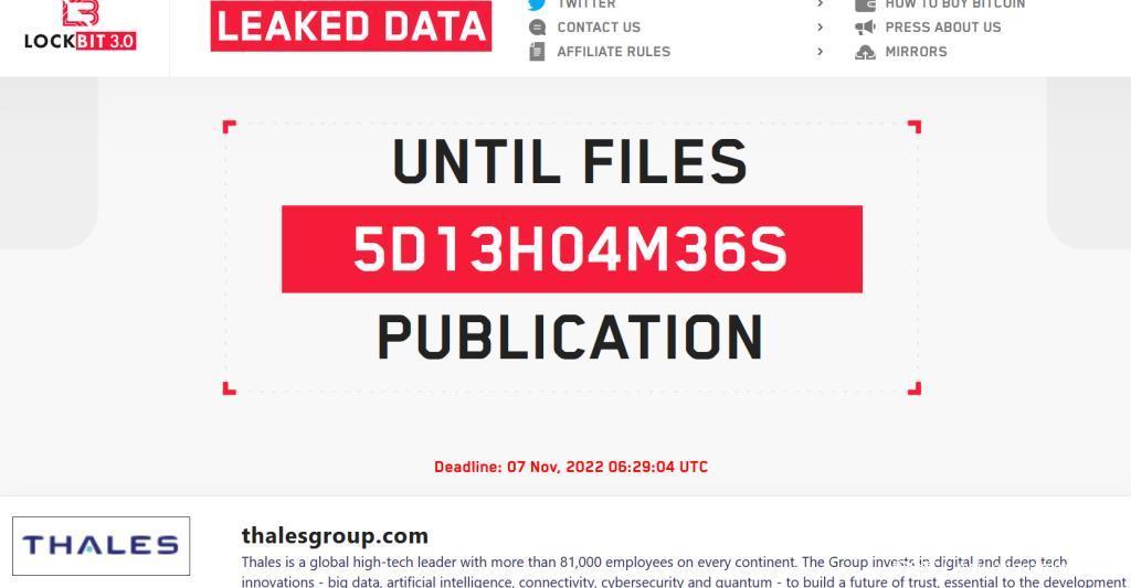 LockBit 3.0勒索软件团伙声称窃取巨头Thales数据