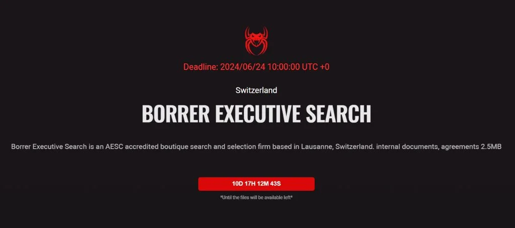 瑞士高端人才搜索公司 Borrer Executive Search遭遇勒索攻击